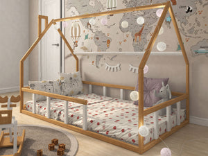 Montessori Toddler Twin Floor Bed with Railings Natural-White Color (Model 1), photo 1