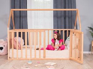 Montessori wood House Playpen Bed with Fall Protection Floor & Slats & Roof (Model 21), photo 1
