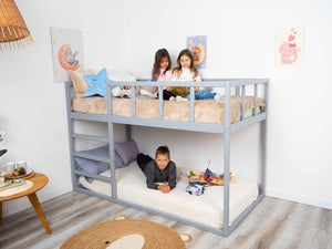 Twin size Wooden Montessori Bunk Floor bed for toddlers (Model 13, Grey color), photo 1