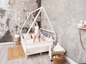 Montessori Bed Frame with legs and roof White color, Size 75x54 in (Model 1), photo 1