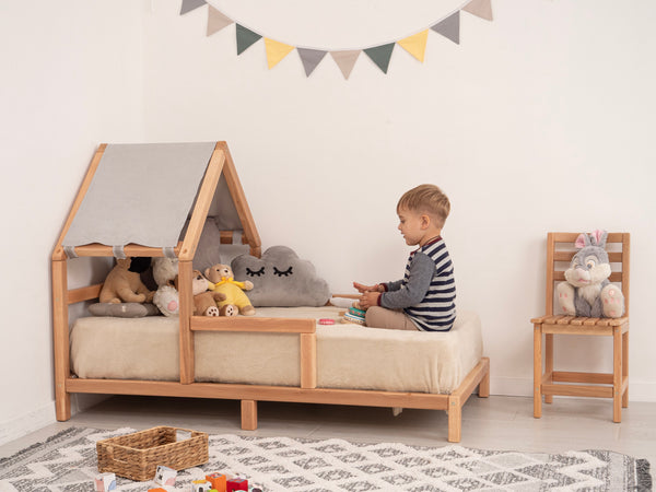 Headboard Bed with Grey Canopy, фото 9