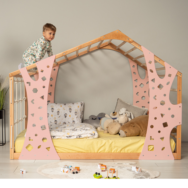 Playhouse Bunk Bed – Low-Profile Bunk Frame with Climber for Toddlers (Monkey Bed), фото 14